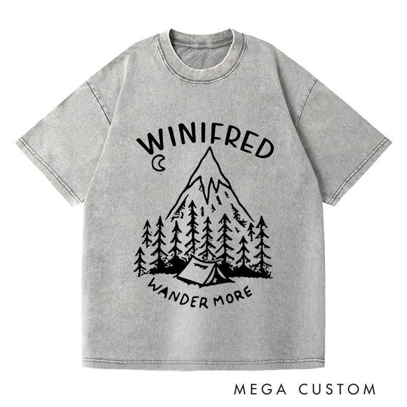 Personalized Wander More Washed T-Shirts Travel Shirt Pine Tee Customized Name Shirt Gift For Nature Lover