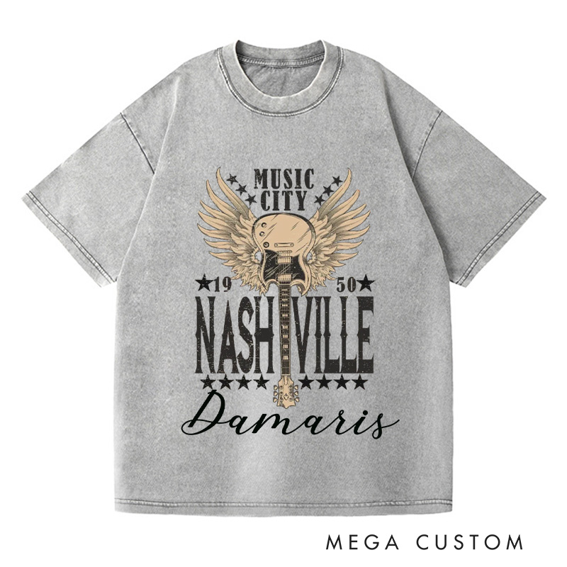 Personalized Music City Washed T-Shirts Vintage Inspired Cotton Shirt Unisex Tee Travel Shirt Gift For Those Who Love Life And Travel