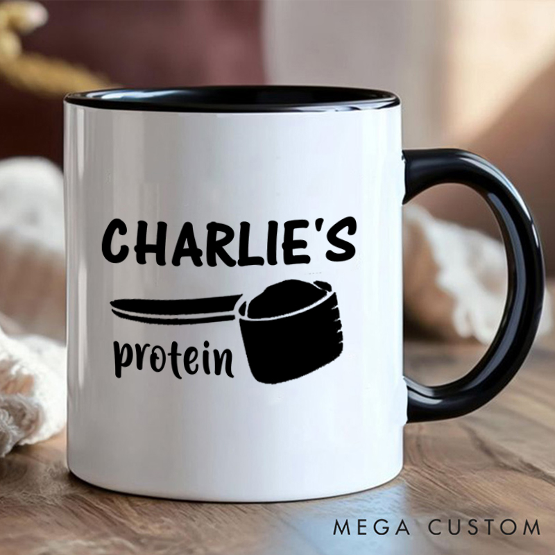 Personalized Fitness Mug with Protein Scoop Design Gift Motivational Coffee Cup for Fitness Enthusiasts Bodybuilders and Gym Lovers