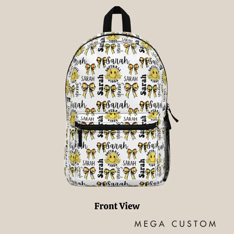 Personalized Softball Backpack with Custom Name and All Over Coquette Sport Design Perfect for Players and Fans