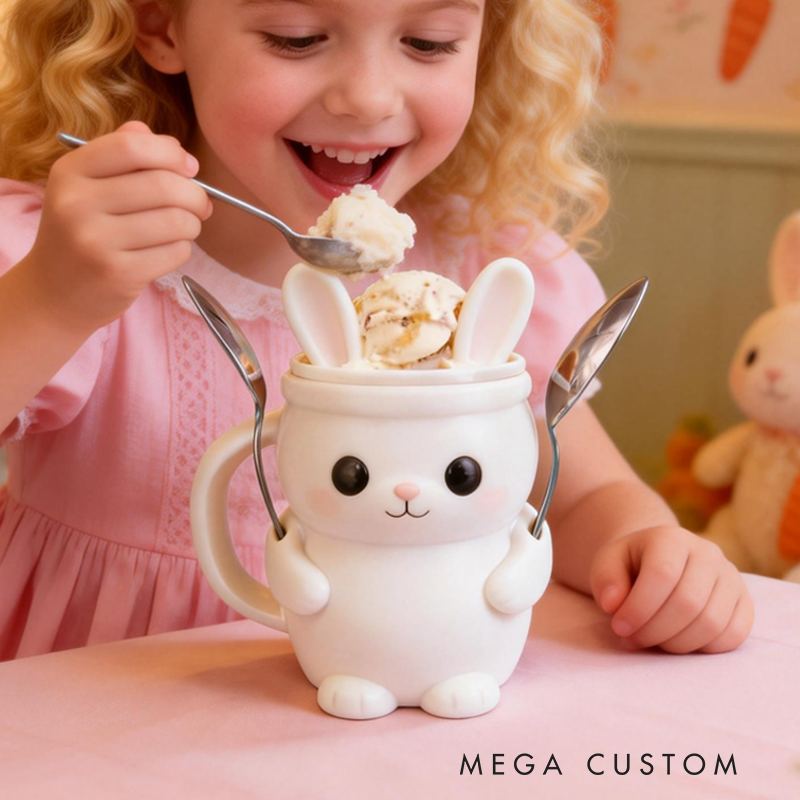 Cute Little Bunny Ice Cream Pint Holder 3D Printed Cozy with Spoon Slot Easter Gifts