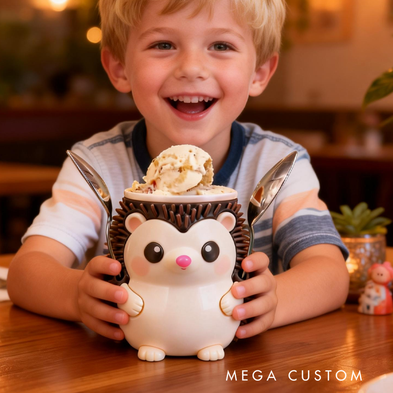 Cute Hedgehog Ice Cream Pint Holder 3D Printed with 2 Spoon Slots Cozy Birthday Gifts for Kids