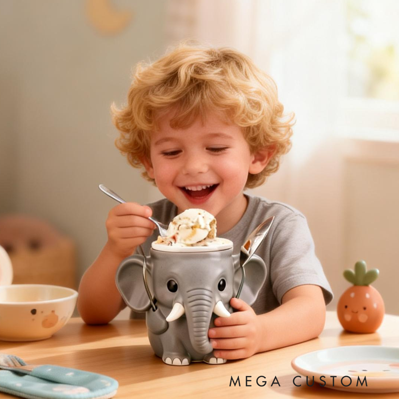 Cute Elephant Ice Cream Pint Holder 3D Printed with 2 Spoon Slots Cozy Birthday Gifts for Kids