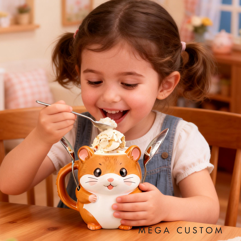 Cute Little Hamster Ice Cream Pint Holder 3D Printed with 2 Spoon Slots Cozy Birthday Gifts for Kids