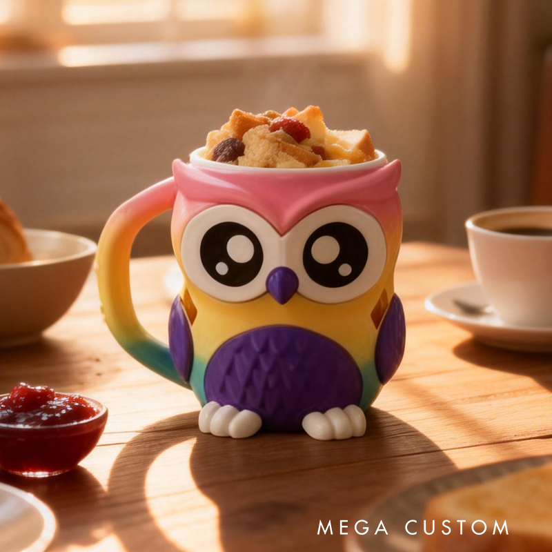 Cartoon Colorful Owl Ice Cream Pint Holder 3D Printed with 2 Spoon Slots Cozy Birthday Gifts for Kids