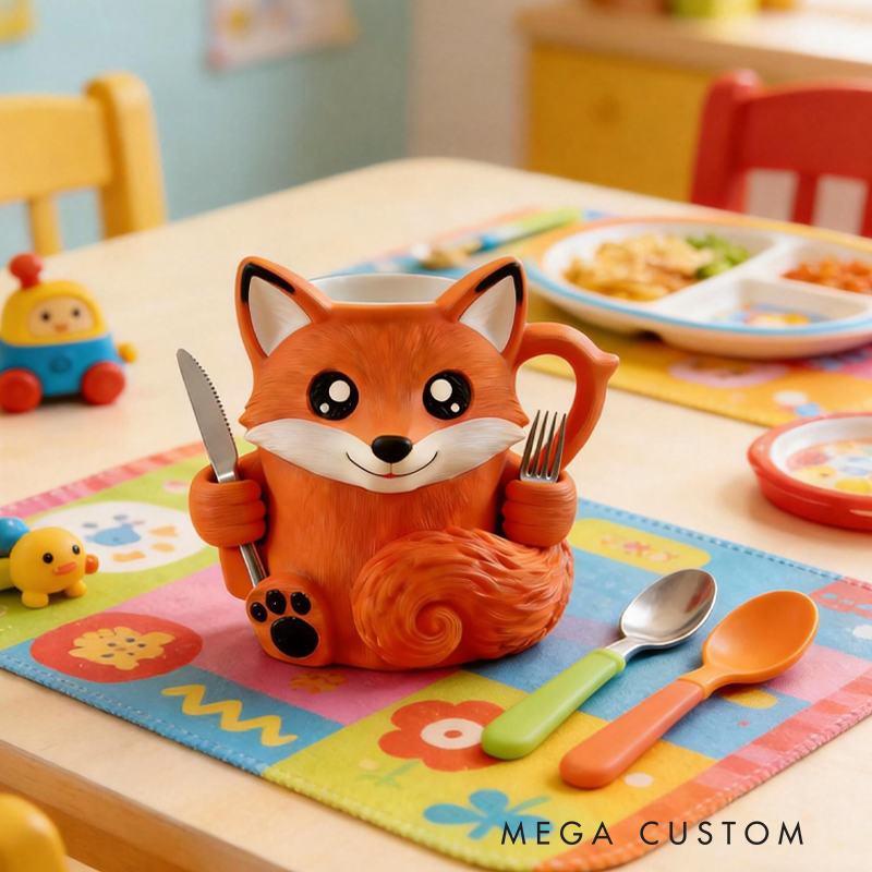Cute Cartoon Fox Ice Cream Pint Holder 3D Printed with 2 Spoon Slots Cozy Birthday Gifts for Kids