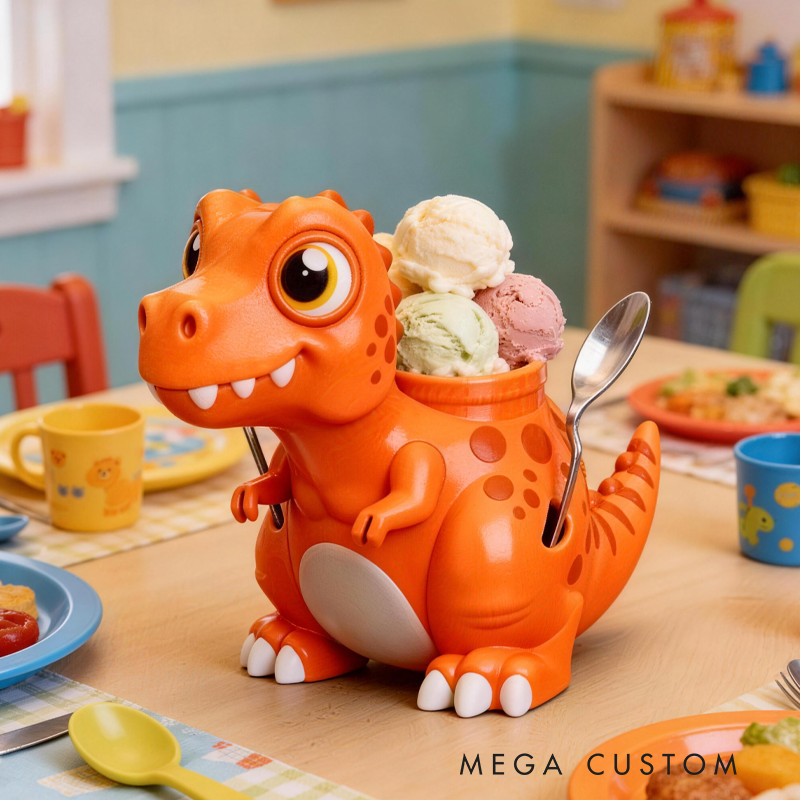 Cartoon Dinosaurs in Various Colors Ice Cream Pint Holder 3D Printed with 2 Spoon Slots Cozy Birthday Gifts for Kids