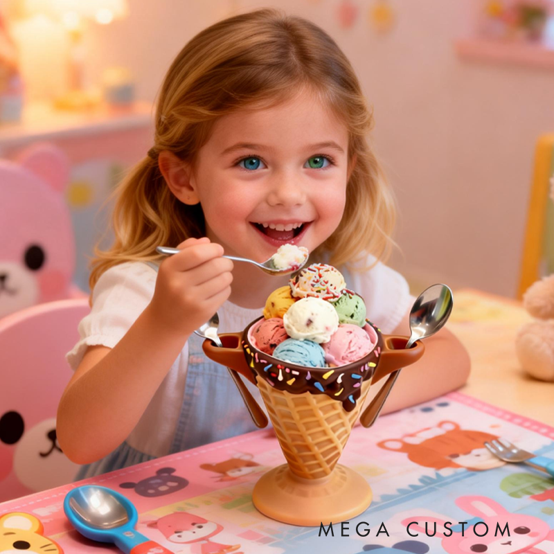 Cute Ice Cream Pint Holder 3D Printed with 2 Spoon Slots Cozy Birthday Gifts for Kids