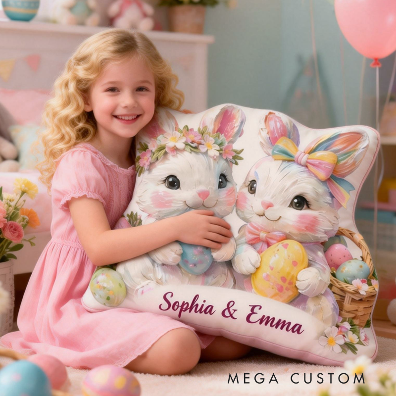 Personalized Cute Brushstroke Bunnies Pillow Baby Nursery Decor Easter Toddler Gift 