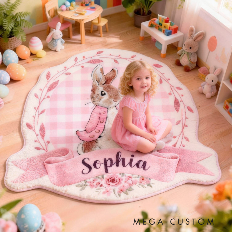 Personalized Cute Easter Blue and Pink Bunnies with Name Home Decor Easter Gift for Kids Birthday Gift for Kids