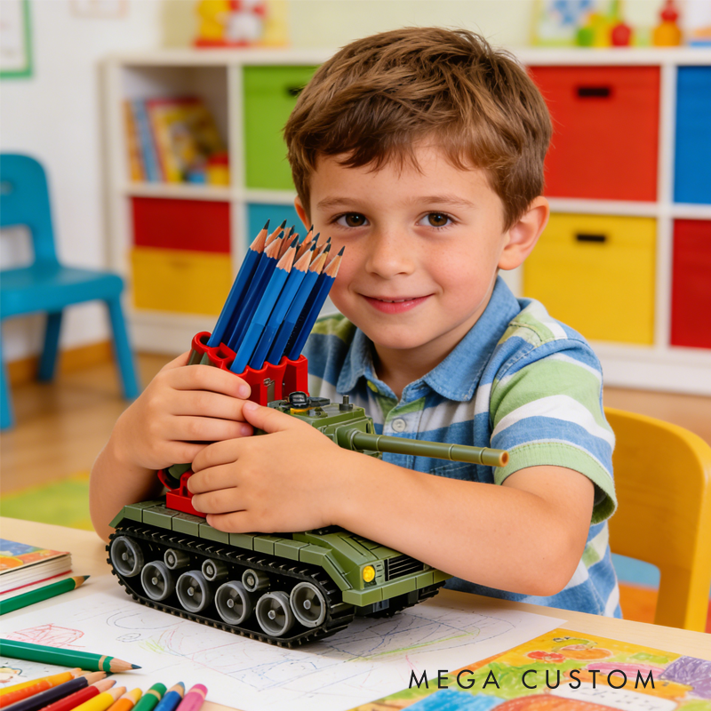 Military Tank Pen Holder Army Inspired Desk Organizer Model Birthday Gift for Kids Kids Room Decor 