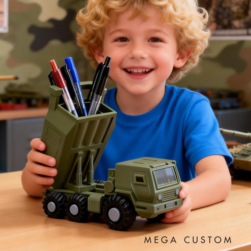 Military Vehicle Pen Holder Army Inspired Desk Organizer Model Birthday Gift for Kids Kids Room Decor 
