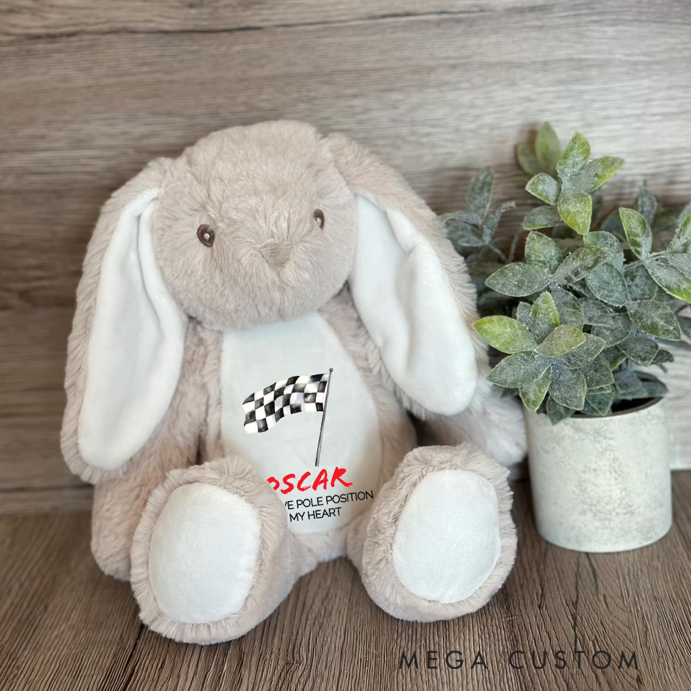 Personalized Racing Bunny Plush Custom Pole Position in My Heart Gift for Motorsports Lovers