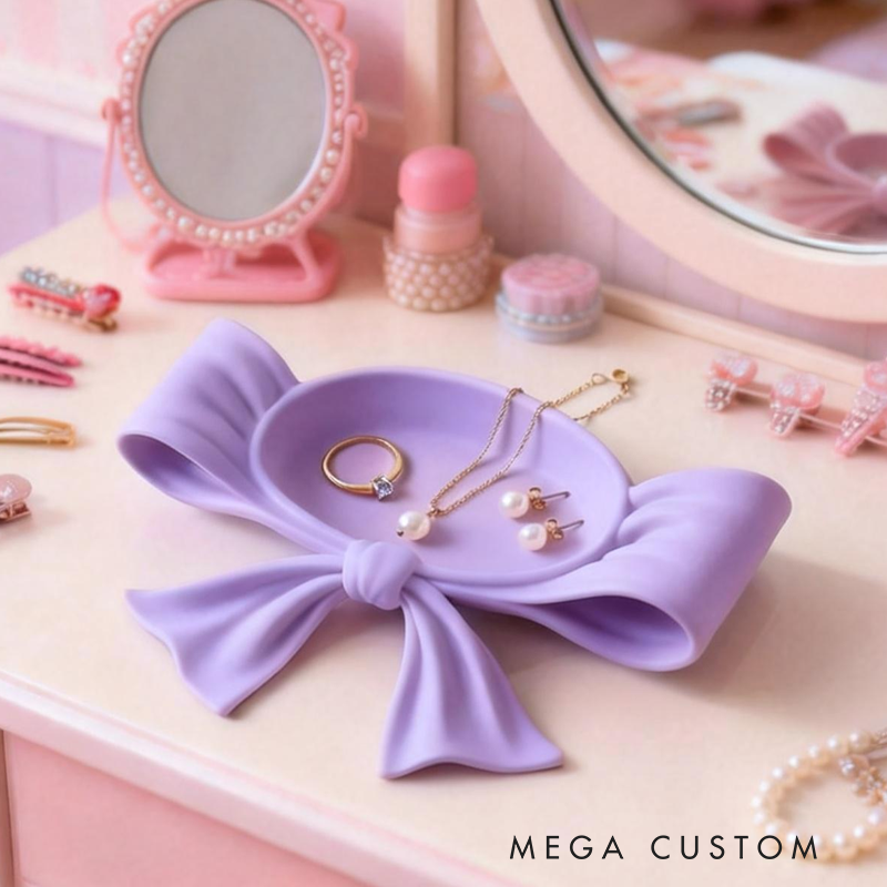 3D Printed Coquette Bow Jewelry Tray Vanity Decor Lipstick and Cosmetic Holder Stylish Desktop Storage