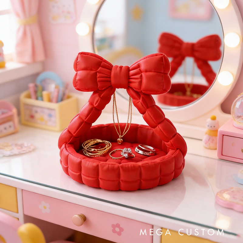 Bowknot Jewelry Holder Elegant 3D Printed Basket Shaped Organizer Perfect for Girls Dressing Table, Accessories, and Gift Decor