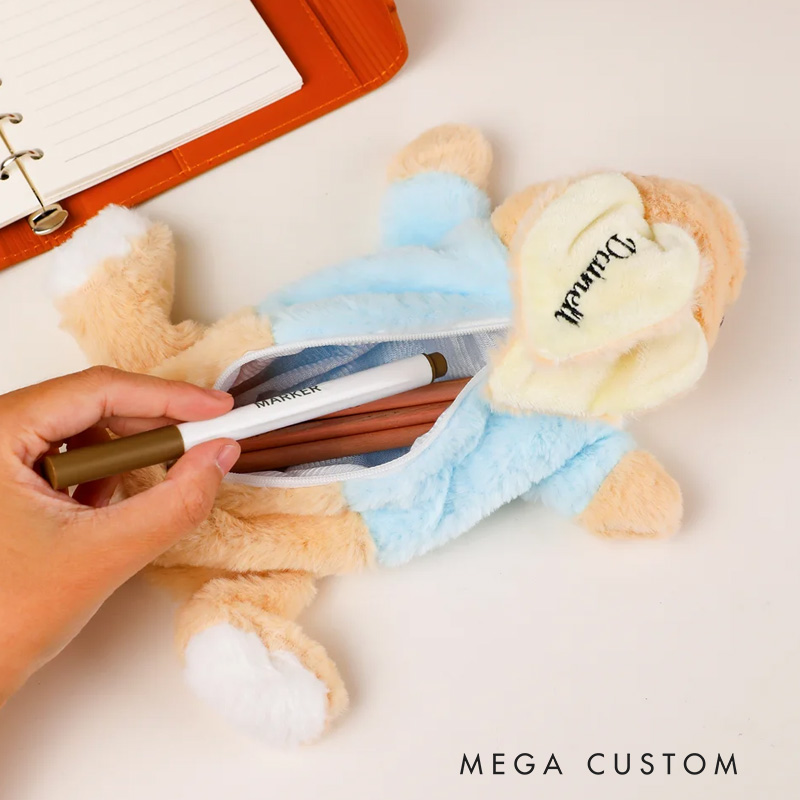 Personalized Bunny Rabbit Plush Pencil Bag with Embroidered Name School Stationery Christmas Back to School Easter Gift for Kids