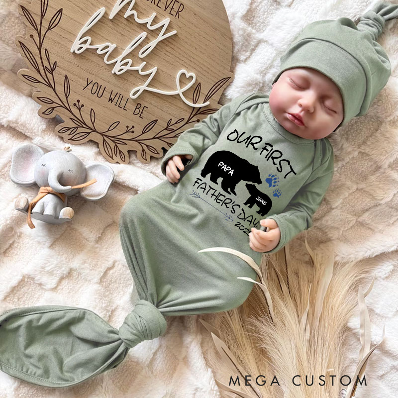 Personalized Our First Fathers Day 2025 Bear Paw Print Baby Onesie Gift from Baby