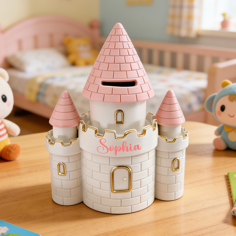Personalized Princess Castle Theme Name Pink Tower Fairy Tale Kids Room Decor Money Box Gift 3D Printing Piggy Bank