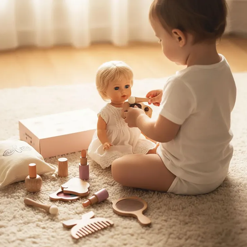 Personalized Wooden Kids Makeup Set Pretend Play Hair Salon Birthday Gifts for Baby or Kids
