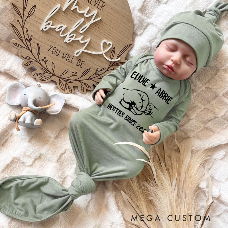 Personalized Besties Since 2025 Fist Bump Baby Gowns Funny Baby Gift