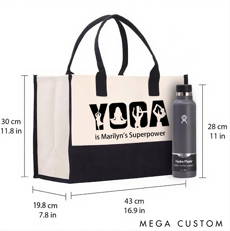 Personalized Yoga Tote Bag with Yoga is My Superpower Custom Name Perfect for Yoga Lover and Daily Use