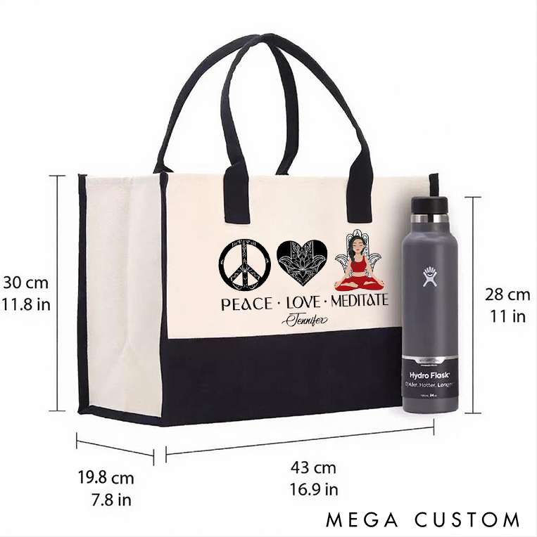 Personalized Yoga Tote Bag with Peace Love Meditate Design Meditation Bag Canvas Tote Bag Perfect for Yoga Lover