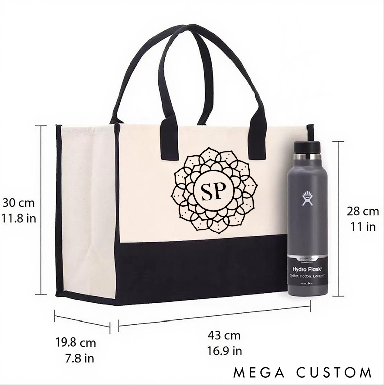 Personalized Yoga Tote Bag with Initials and Mandala Design Pilates Bag Canvas Tote Bag Perfect for Yoga Lover and Daily Use