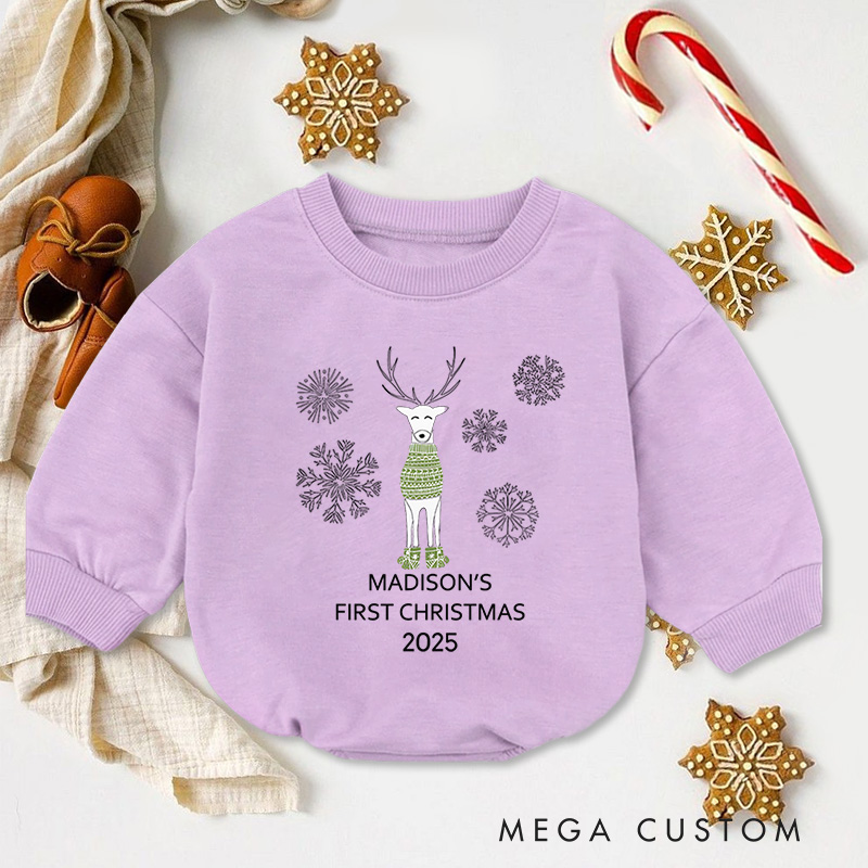 Personalized Reindeer and Snowflakes Baby Onesie Perfect for Adding Charm to Holiday Outfits Baby Bodysuit
