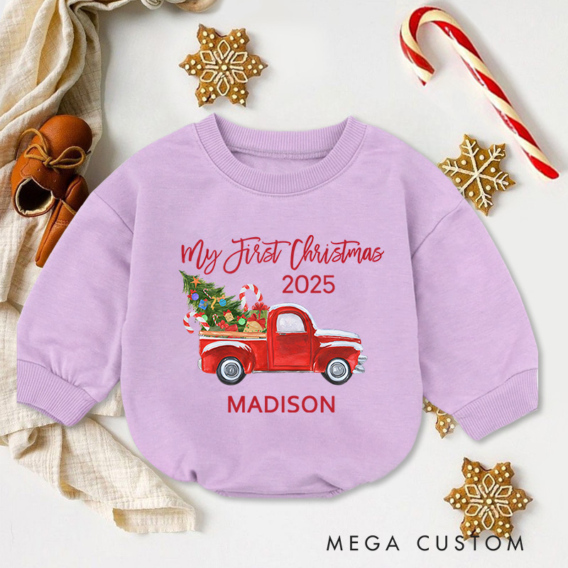 Personalized Baby's First Christmas Truck Baby Onesie Perfect for a Festive and Memorable Celebration Baby Bodysuit