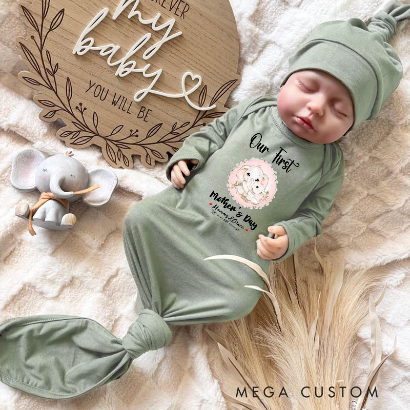 Personalized Adorable Elephant T-Shirt and Baby Onesie Matching Outfit Set Our First Mother's Day Gift for Newborn New Mom