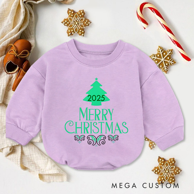 Personalized Merry Christmas Tree Baby Onesie Perfect for Adding Festive Cheer to Holiday Celebrations Baby Bodysuit