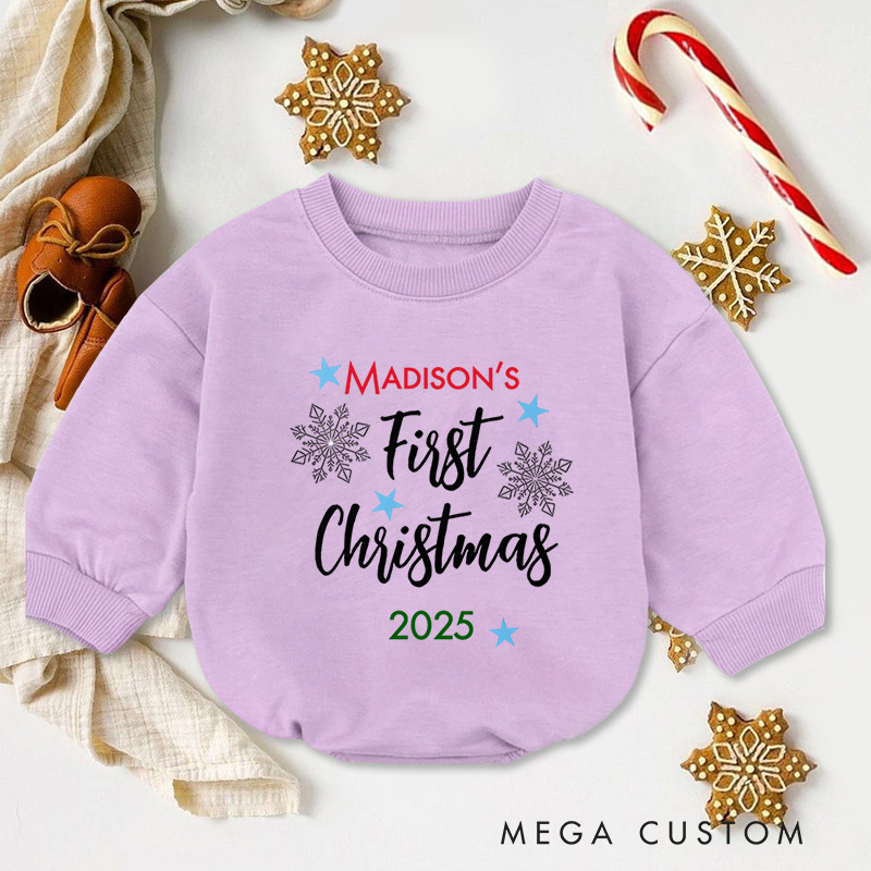 Personalized First Christmas Snowflakes Baby Onesie Perfect for Cherishing a Baby’s First Holiday Season Baby Bodysuit
