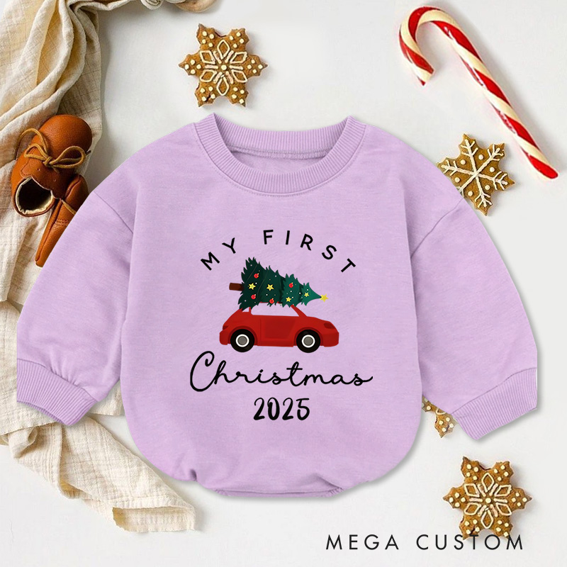 Personalized My First Christmas Red Car Baby Onesie Perfect for Adding Charm to Festive Celebrations Baby Bodysuit