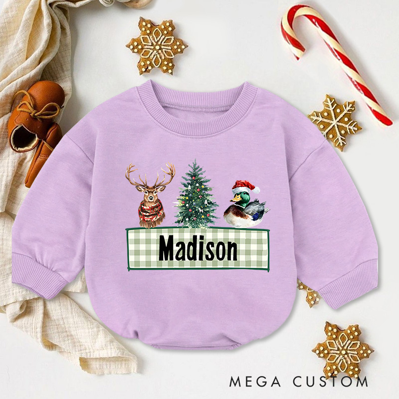 Personalized Holiday Reindeer and Tree Baby Onesie Perfect for Adding Fun to Holiday Family Outfits Baby Bodysuit