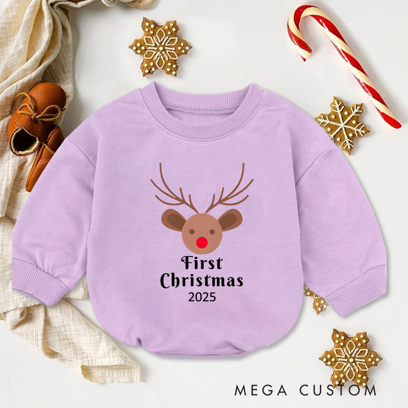 Personalized First Christmas Reindeer Baby Onesie Perfect for Marking a Baby’s Festive Milestone Baby Bodysuit