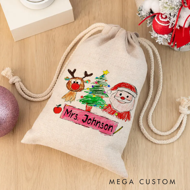 Personalised Christmas Santa Sack for Teachers Custom Cute Rudolph Christmas Tree Santa Claus Design Sack Christmas Gift