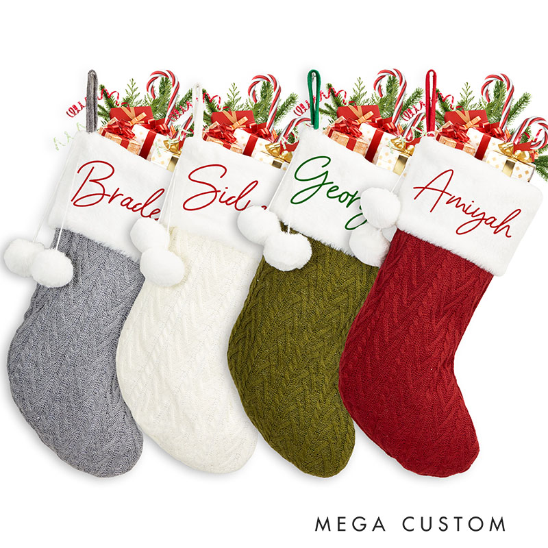 Personalized Embroidered Christmas Stocking Custom Christmas Stockings with Pom Pom Christmas Gift