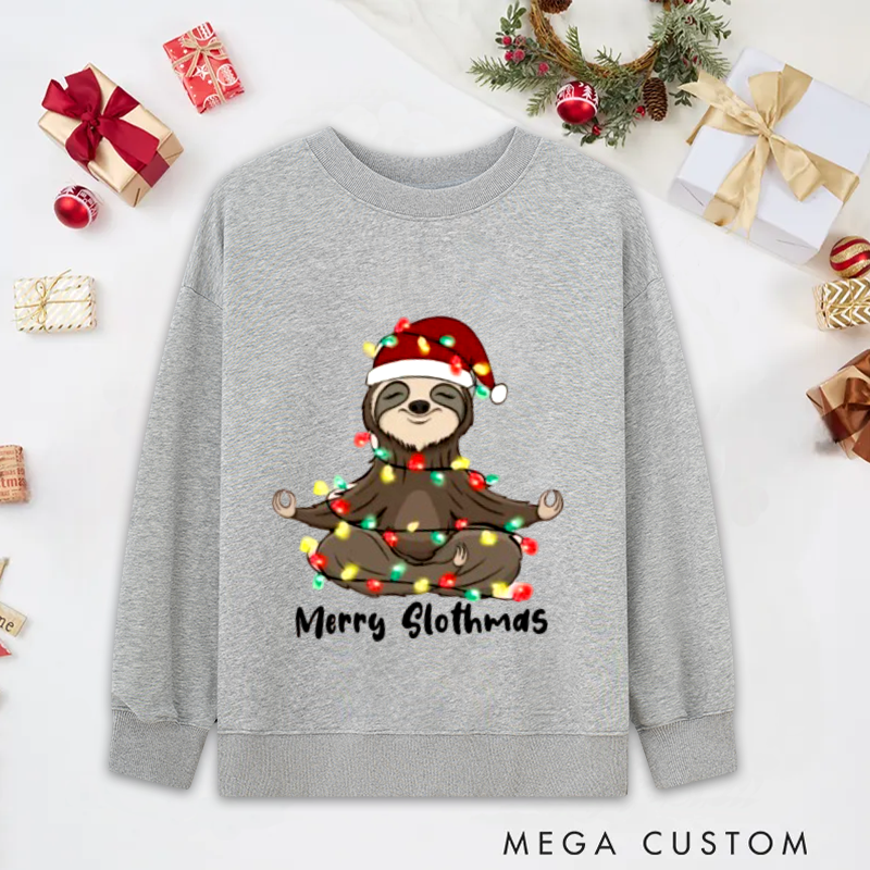 Personalized Christmas Yoga Classic Sweatshirts Merry Slothmas Sweatshirts Christmas Yoga Sweatshirts Sloth Lover Sweatshirts Woman Pilates Sweatshirts Yoga Lover Gift Perfect for Yoga Lover and Holiday