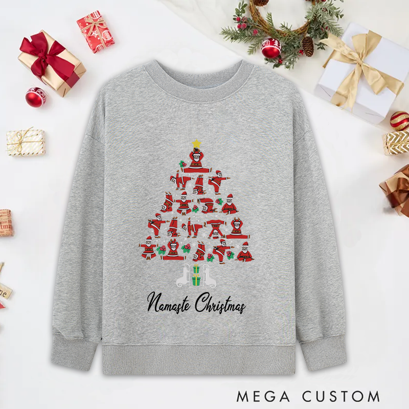 Personalized Christmas Yoga Classic Sweatshirts with Namaste Christmas Santa Pose Tree Design Christmas Yoga Sweatshirts Gift Perfect for Yoga Lover and Holiday