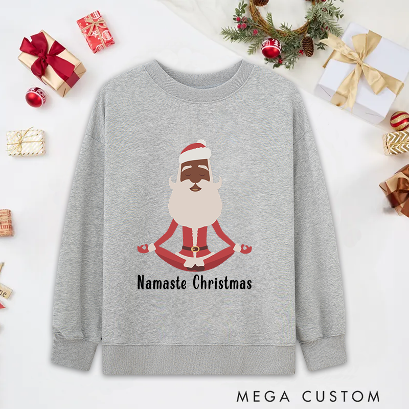 Personalized Namaste Christmas Yoga Classic Sweatshirts with Meditating Santa Design Christmas Yoga Sweatshirts Gift Perfect for Yoga Lover and Holiday