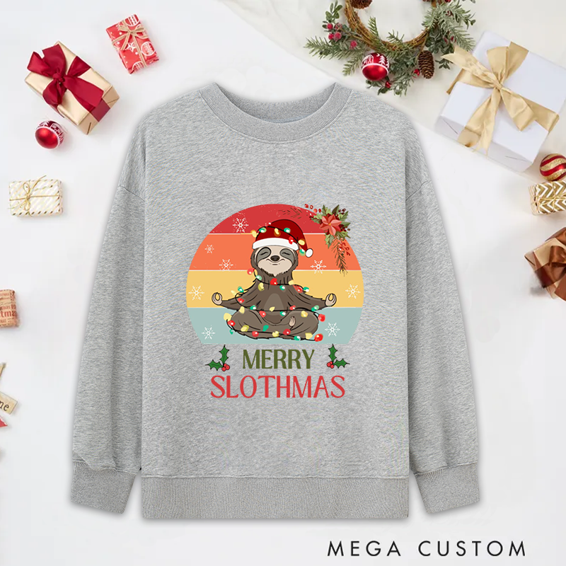 Personalized Merry Slothmas Yoga Classic Sweatshirts with Meditating Sloth Design Christmas Yoga Sweatshirts Gift Perfect for Yoga Lover and Holiday