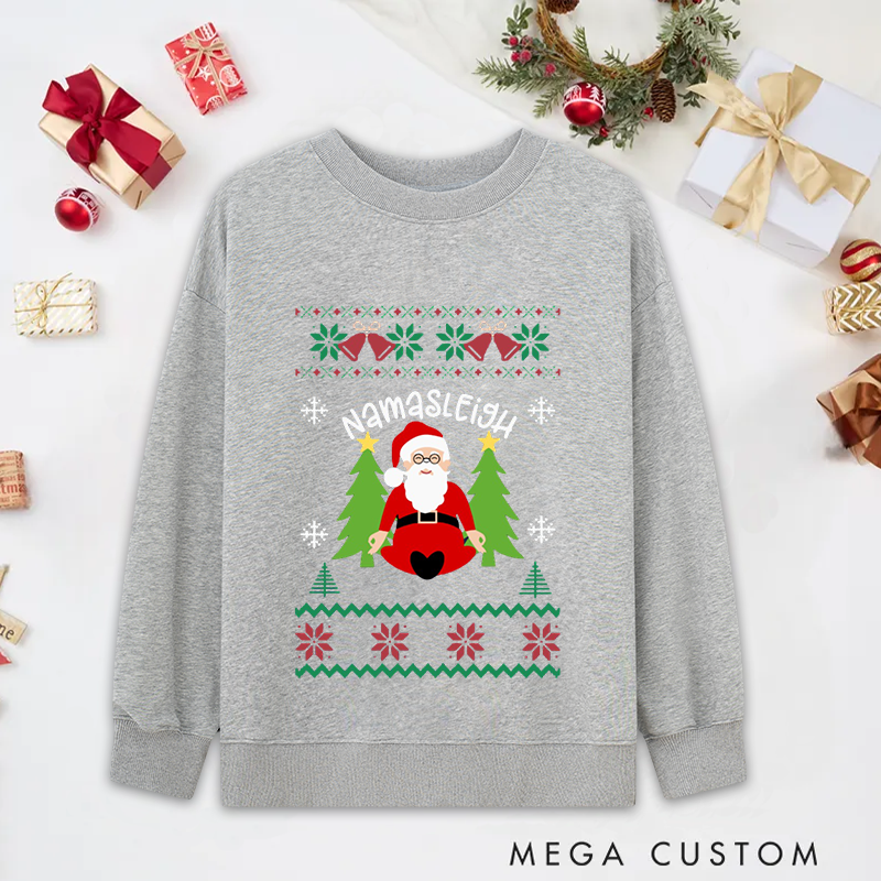 Personalized Namastay Christmas Classic Sweatshirts with Meditating Santa Design Christmas Yoga Sweatshirts Gift Perfect for Yoga Lover and Holiday