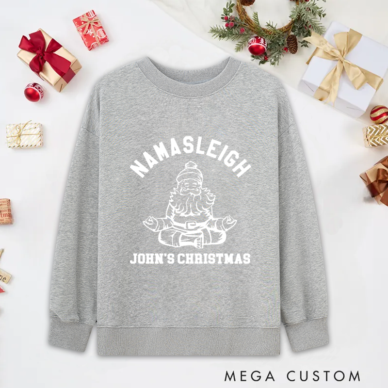 Personalized Namastleigh Yoga Christmas Classic Sweatshirts with Meditating Santa Design Christmas Yoga Sweatshirts Gift Perfect for Yoga Lover and Holiday