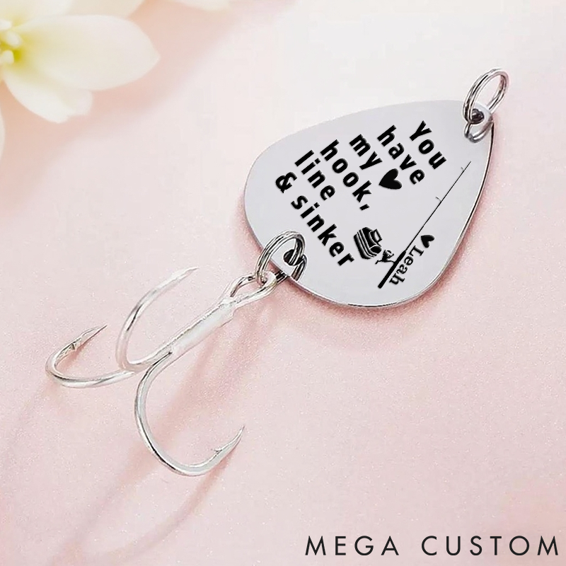 Personalized Fishing Keychain Valentine Day Gift for Him Valentines Day for Man Personalized Fishing Lure Hook Line and Sinker Lure