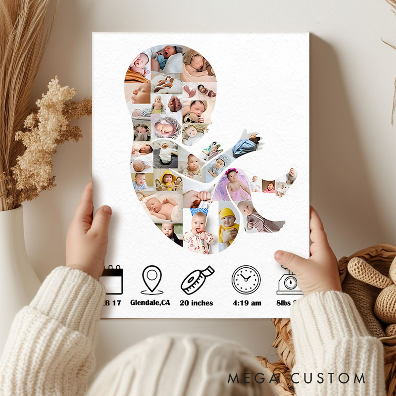 Personalized Photo Collage Art with Custom Initials and Unique Baby Keepsake