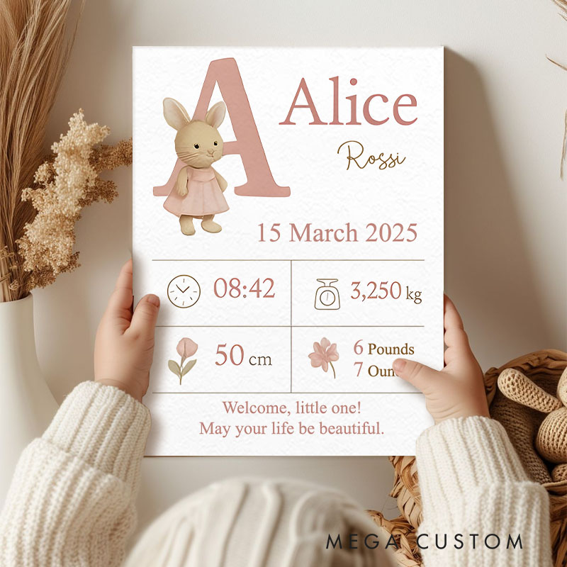 Personalized Birth Announcement with Custom Name Date and Cute Animal Graphic