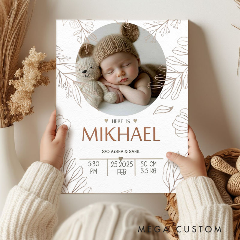 Personalized Baby Photo Frame with Custom Name and Birth Details for Nursery