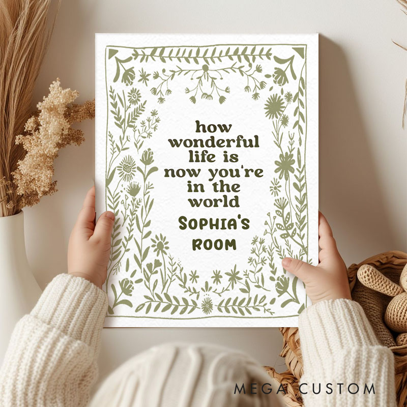 Personalized Inspirational Quote Print with Custom Name and Botanical Border for Nursery Wall Art