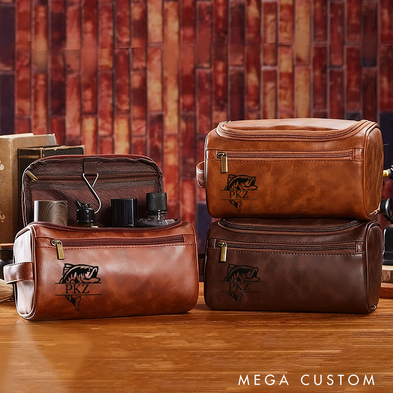 Personalized Fishing Gift Men Leather Bag for Fisherman Hunter Unique Fathers Day Gift Fisherman Gift for Husband Son Dad and Father