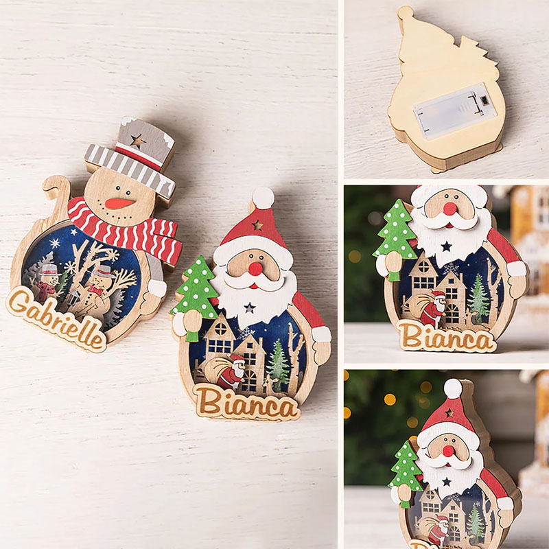 Personalized Santa Claus Snowman LED Ornament with Name Home Decor Christmas Gift for Family Friends Baby Kids